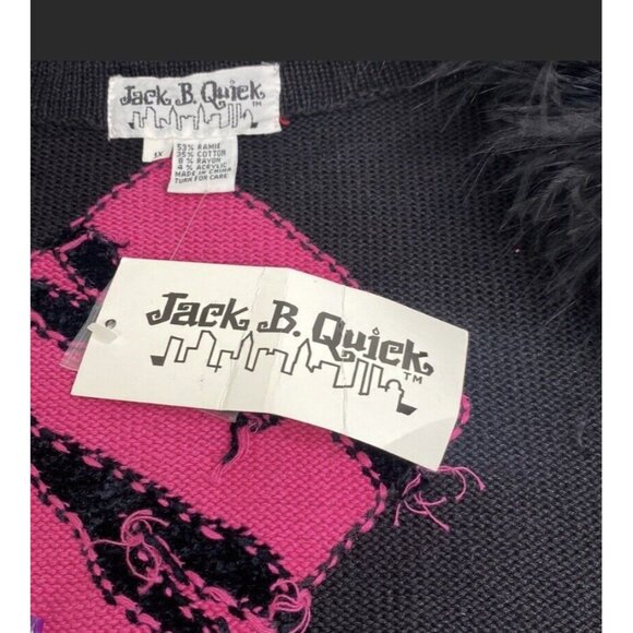 Jack B. Quick Womens 1X Sweater With Faux Fur Collar & Colorful Animal Print NWT - Picture 7 of 12